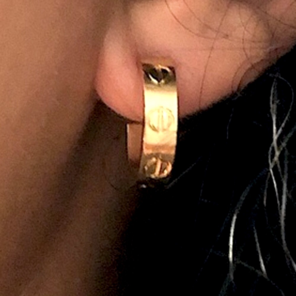 Gold Small Screw Hoop Earrings - Picture 4 of 14